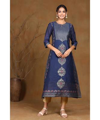 Juniper Indigo Modal Chanderi Printed Straight Kurta 1