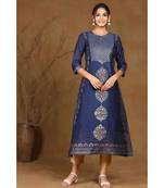 Juniper Indigo Modal Chanderi Printed Straight Kurta