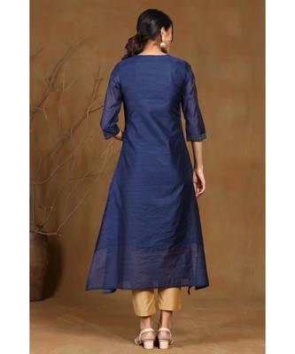Juniper Indigo Modal Chanderi Printed Straight Kurta 3