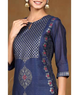 Juniper Indigo Modal Chanderi Printed Straight Kurta 4