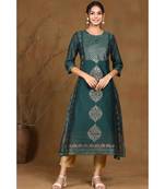 Juniper Jadegreen Modal Chanderi Printed Straight Kurta