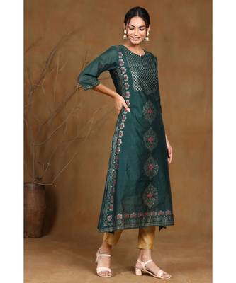 Juniper Jadegreen Modal Chanderi Printed Straight Kurta 2