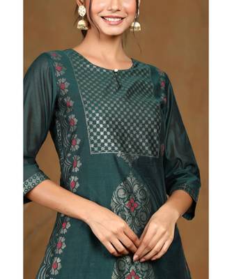 Juniper Jadegreen Modal Chanderi Printed Straight Kurta 4