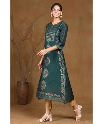 Juniper Jadegreen Modal Chanderi Printed Straight Kurta 5