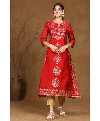 Juniper Maroon Modal Chanderi Printed Straight Kurta 1