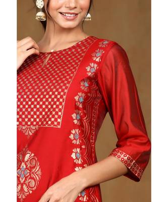 Juniper Maroon Modal Chanderi Printed Straight Kurta 4