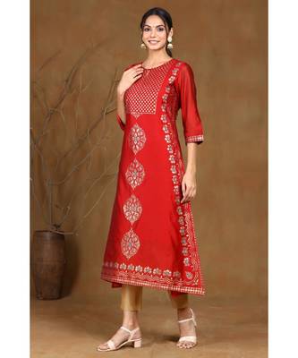 Juniper Maroon Modal Chanderi Printed Straight Kurta 5
