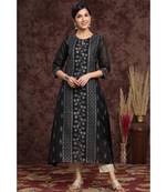Juniper Black Modal Chanderi Printed Straight Kurta