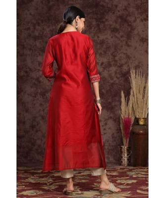 Juniper Maroon Modal Chanderi Printed Straight Kurta 3