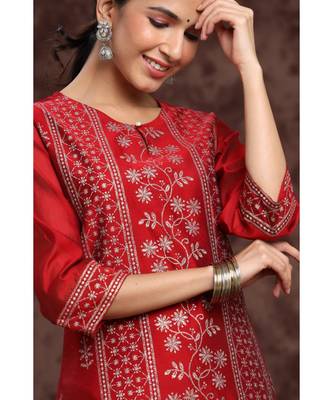 Juniper Maroon Modal Chanderi Printed Straight Kurta 4