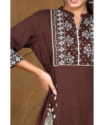 Juniper Coffee Rayon Printed A-Line Kurta 4