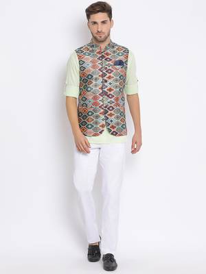 multicolor 3Pc Kurta Waistcoat Trouser  1