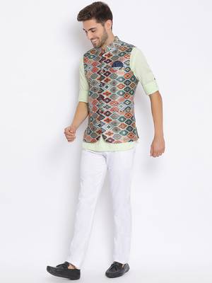 multicolor 3Pc Kurta Waistcoat Trouser  2