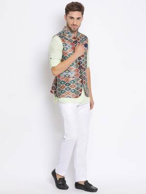 multicolor 3Pc Kurta Waistcoat Trouser  3