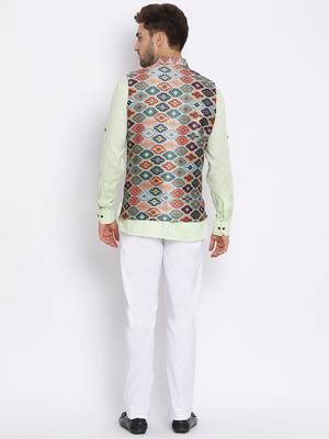 multicolor 3Pc Kurta Waistcoat Trouser  4