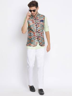multicolor 3Pc Kurta Waistcoat Trouser  5