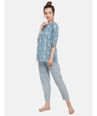 blue cotton night suit set 3