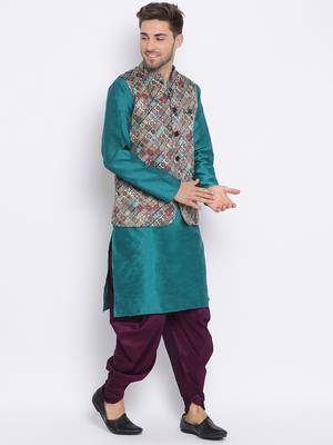 multicolor 3Pc Kurta Harem and waistcoat 3