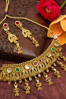 multicolor Traditinal Gold Plated Alloy Necklace