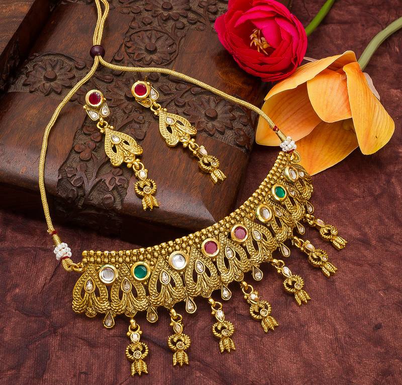 multicolor Traditinal Gold Plated Alloy Necklace