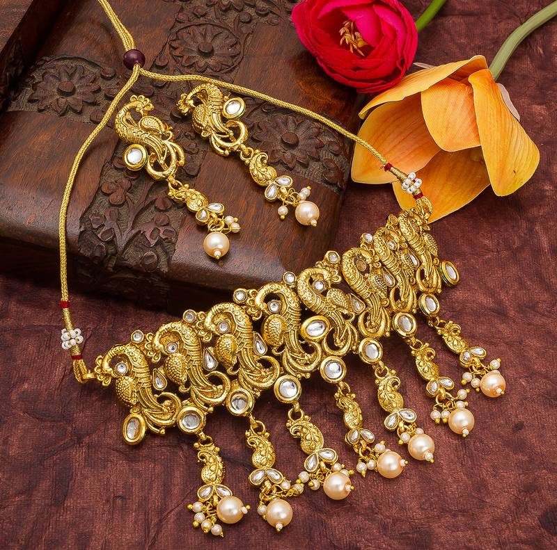 multicolor Traditinal Gold Plated Alloy Necklace