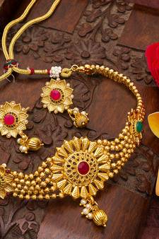 multicolor Traditinal Gold Plated Alloy Necklace