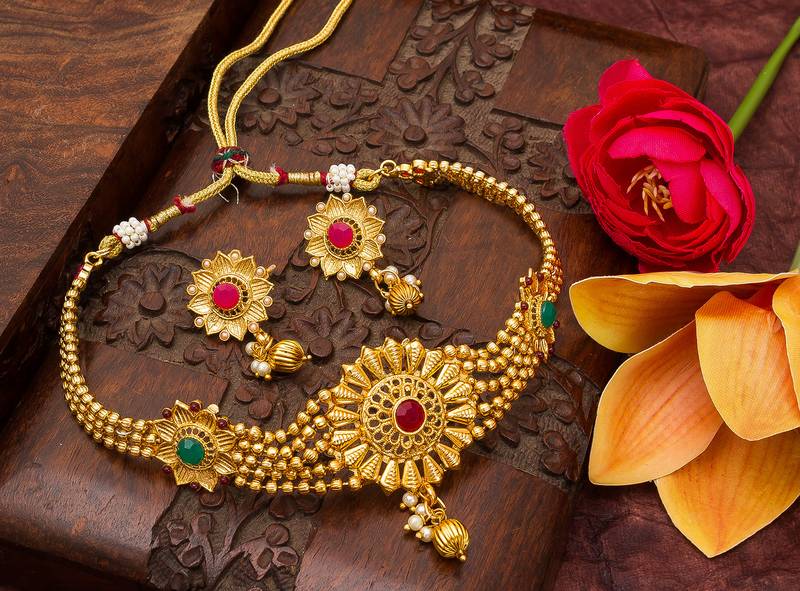 multicolor Traditinal Gold Plated Alloy Necklace