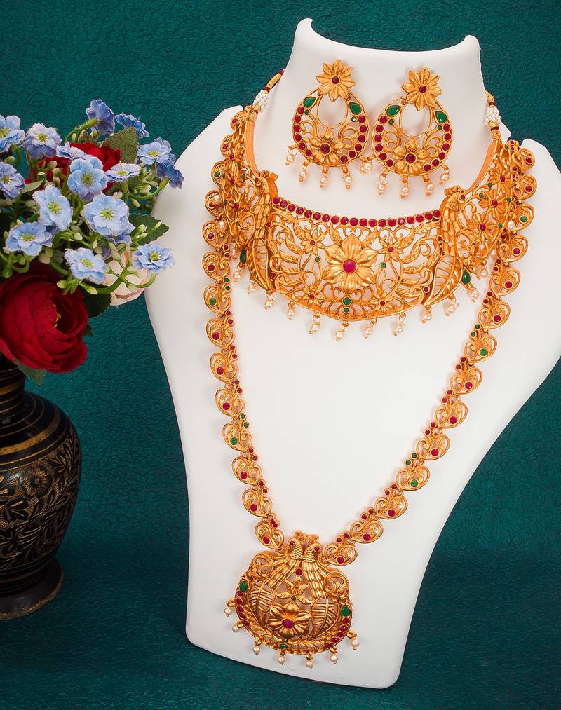 multicolor Traditinal Gold Plated Alloy Necklace