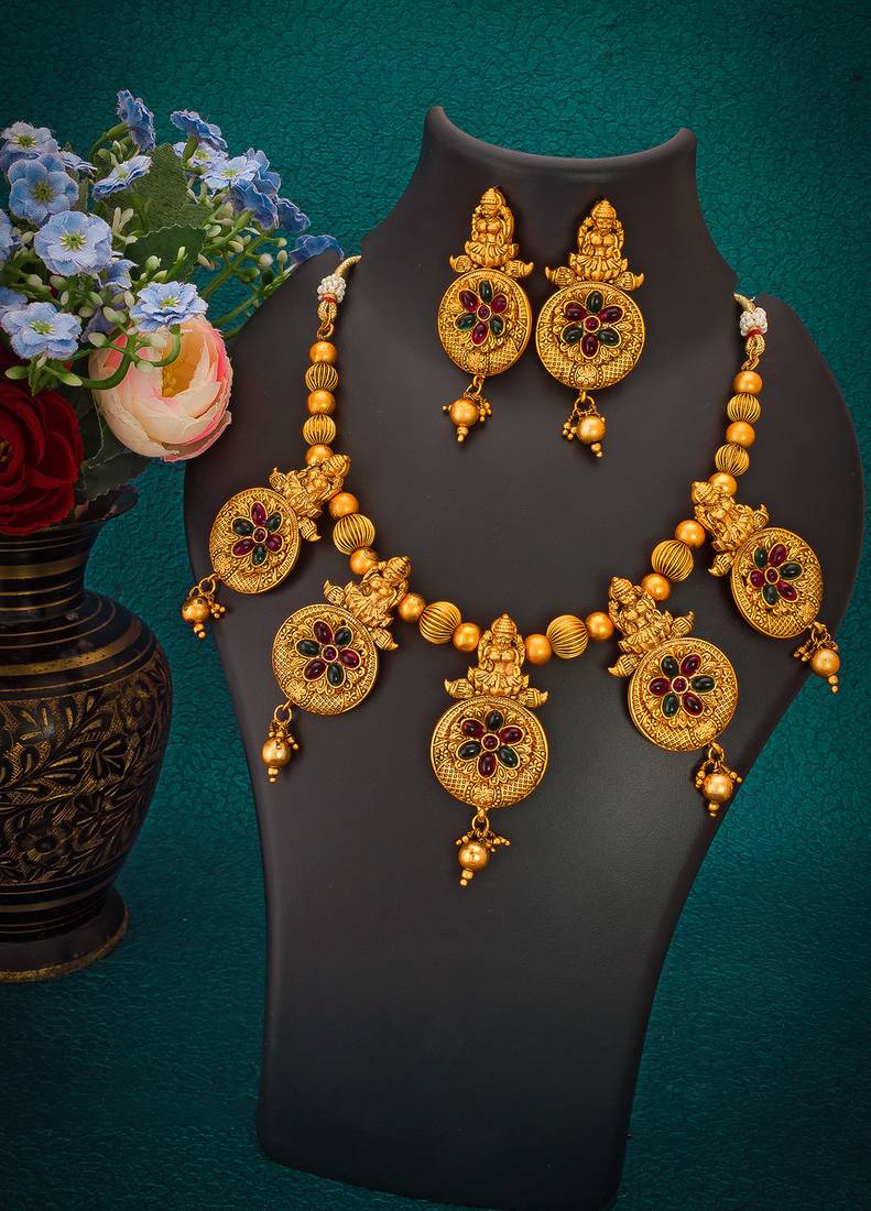 multicolor Traditinal Gold Plated Alloy Necklace