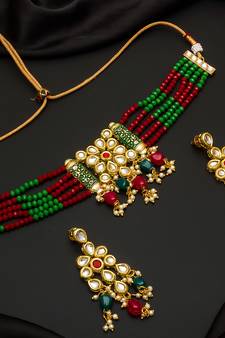 multicolor Traditinal Gold Plated Alloy Necklace