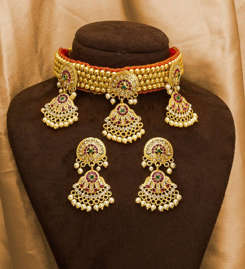 multicolor Traditinal Gold Plated Alloy Necklace