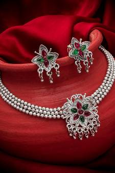 multicolor Traditinal silver Plated Alloy Necklace