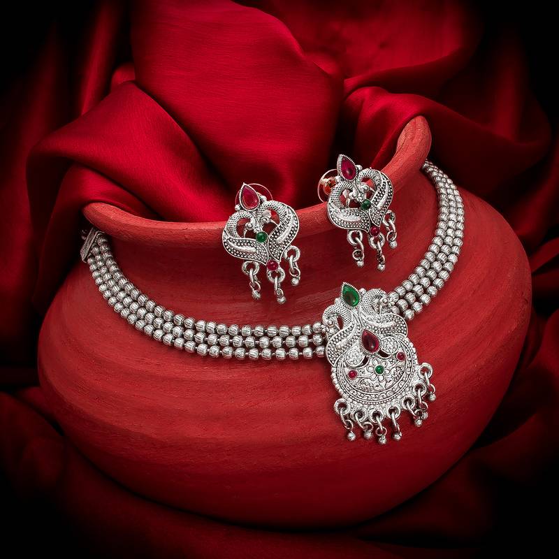 multicolor Traditinal silver Plated Alloy Necklace