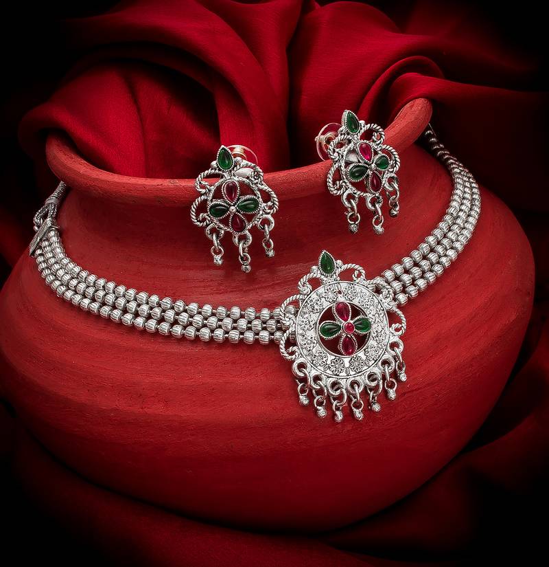 multicolor Traditinal silver Plated Alloy Necklace