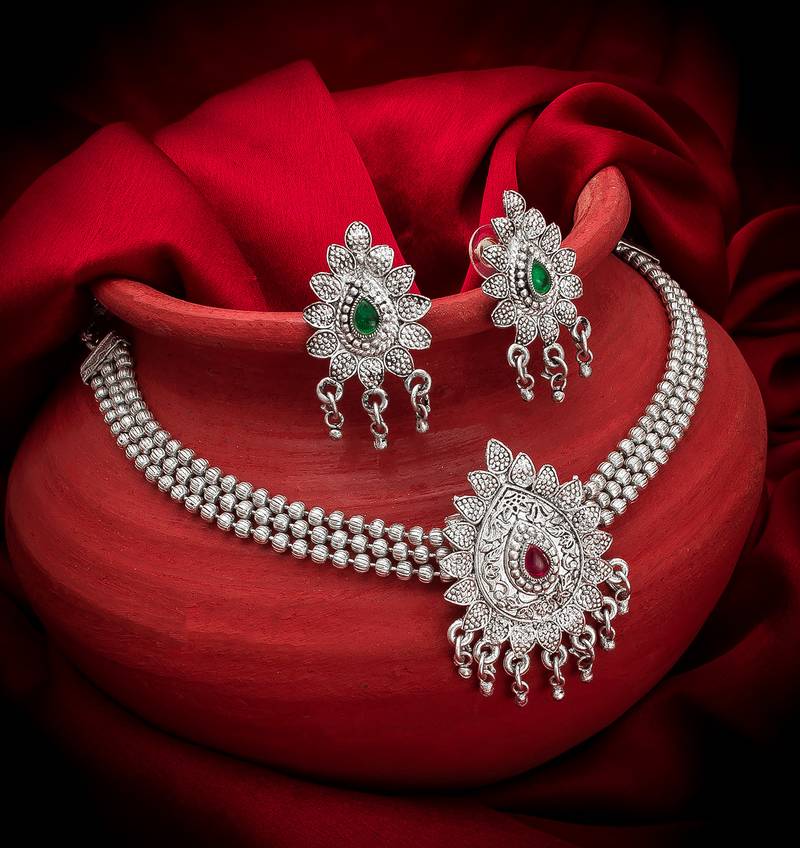 multicolor Traditinal silver Plated Alloy Necklace