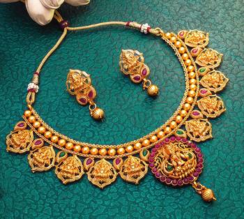 multicolor Traditinal Gold Plated Alloy Necklace 1
