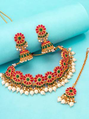 multicolor Traditinal Gold Plated Alloy Necklace 1