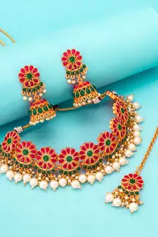 multicolor Traditinal Gold Plated Alloy Necklace