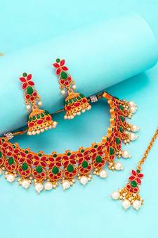 multicolor Traditinal Gold Plated Alloy Necklace