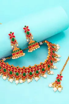 multicolor Traditinal Gold Plated Alloy Necklace