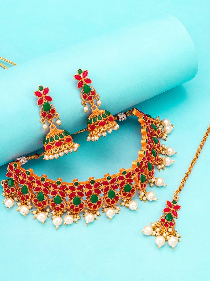 multicolor Traditinal Gold Plated Alloy Necklace
