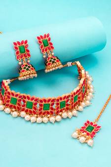 multicolor Traditinal Gold Plated Alloy Necklace
