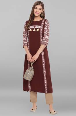 Janasya Brown printed crepe kurta 1