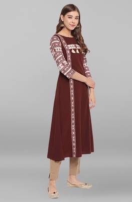 Janasya Brown printed crepe kurta 3