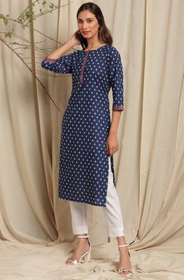 Blue printed cotton kurta 1