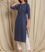 Blue printed cotton kurta