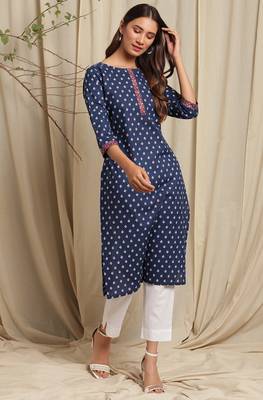 Blue printed cotton kurta 2