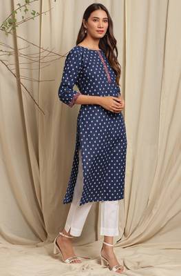 Blue printed cotton kurta 3