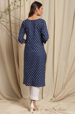 Blue printed cotton kurta 4