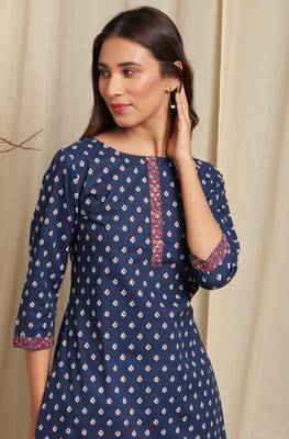 Blue printed cotton kurta 5